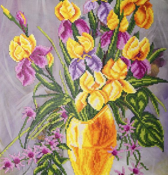 Кристальная мозаика ФРЕЯ 44*33 Ирисы в вазе частичное заполнение
