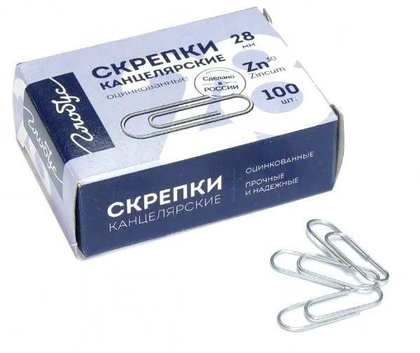 Скрепка канц.28мм 100шт Globus оцинкованные
