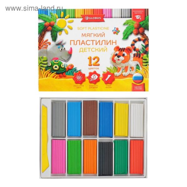Пластилин  12цв Глобус мягкий  180гр