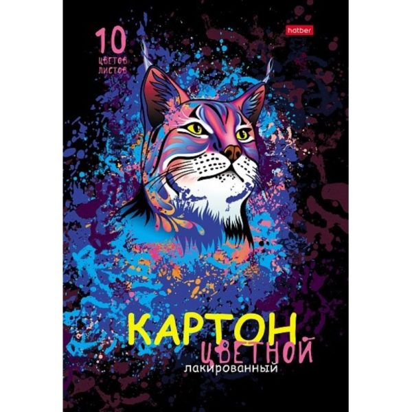 Картон цв А4 10л10цв ХБ Рысь в папке