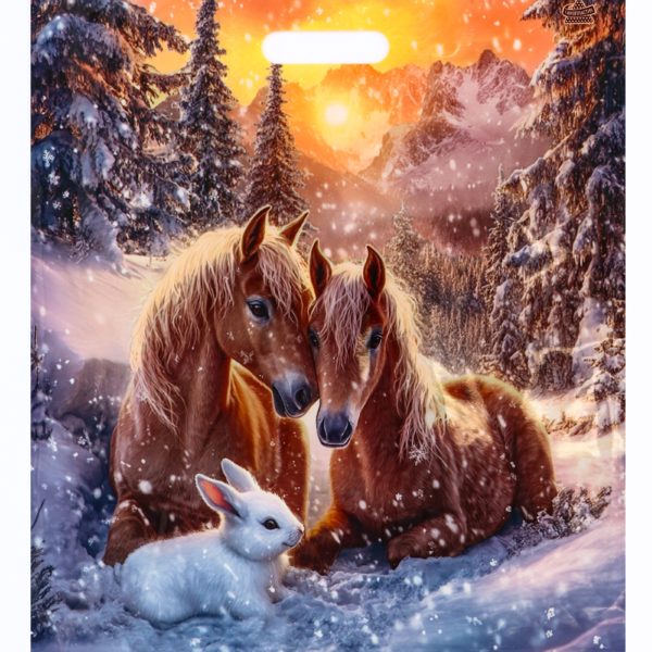 Пакет НГ Две лошадки и кролик/Совершенство 38*45 прорезная ручка