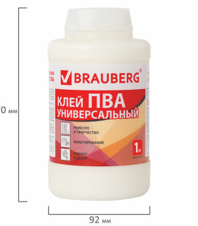 Клей ПВА 1000гр BRAUBERG, универсальный (бумага, картон, дерево