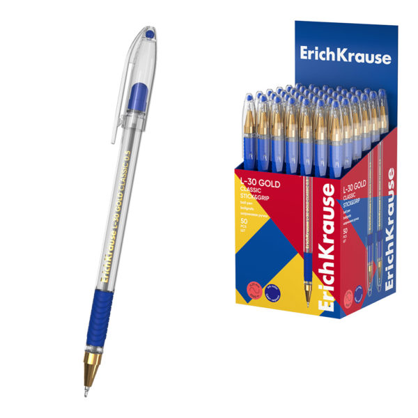 Ручка шар,Erik Krause синяя  L-30 Gold Stick& Grip Classic 0.5