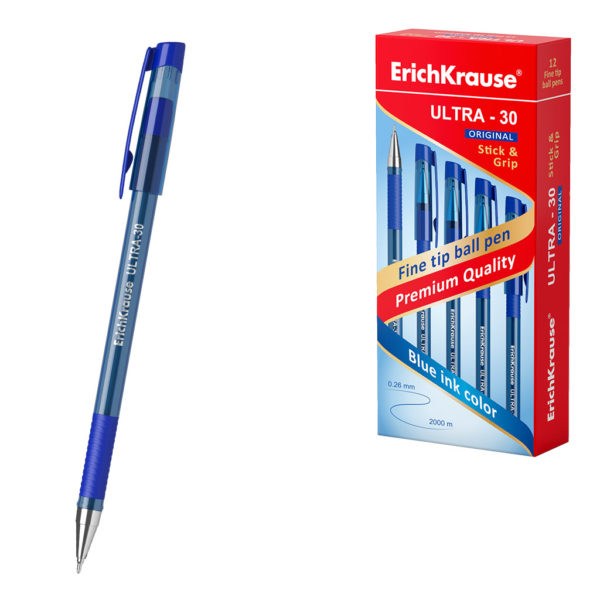 Ручка шар,Erik Krause синяя ULTRA-30 Stick&Grip Original 0.7