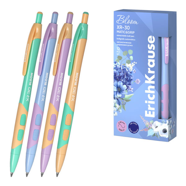 Ручка шар,Erik Krause авт.синяя XR-30 Matic&Grip Pastel Bloom 0.7