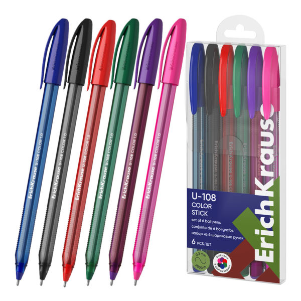 Набор шар.ручек 6цв. ЕК Stick Color U-108  1мм