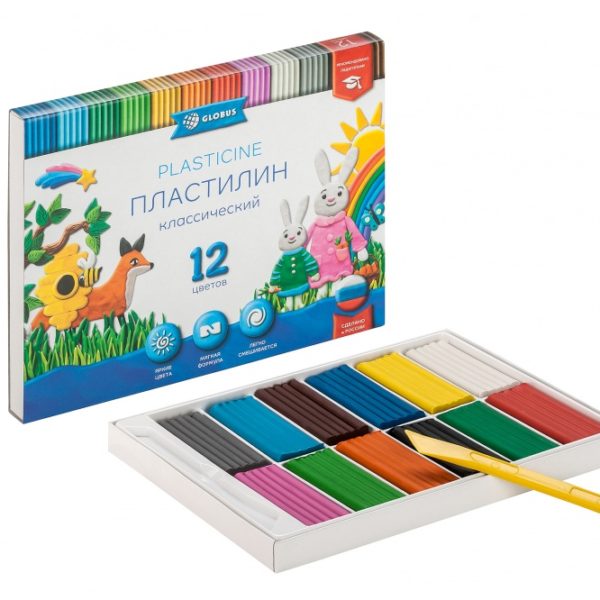 Пластилин  12цв Глобус классика 240 гр