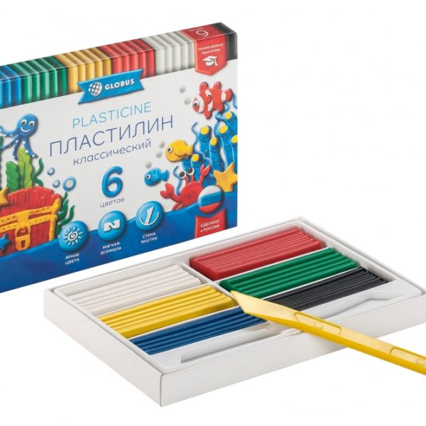 Пластилин  6цв Глобус классика 120гр