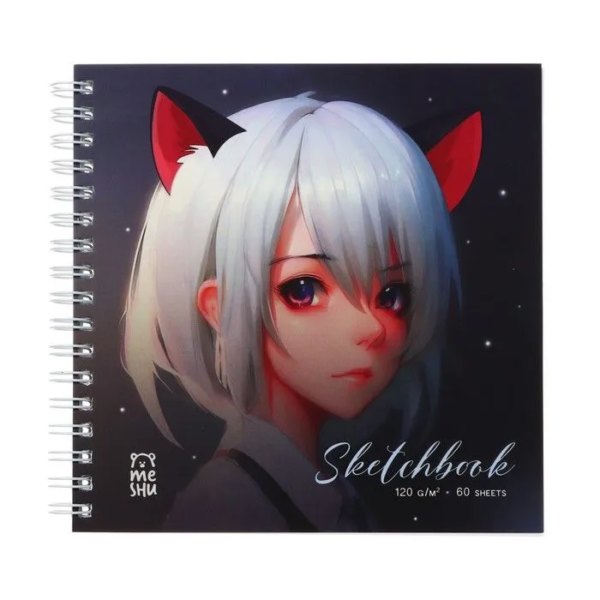 Блокнот-скетчбук А5 60л гребень MESHY Neko 150*150 120г/м