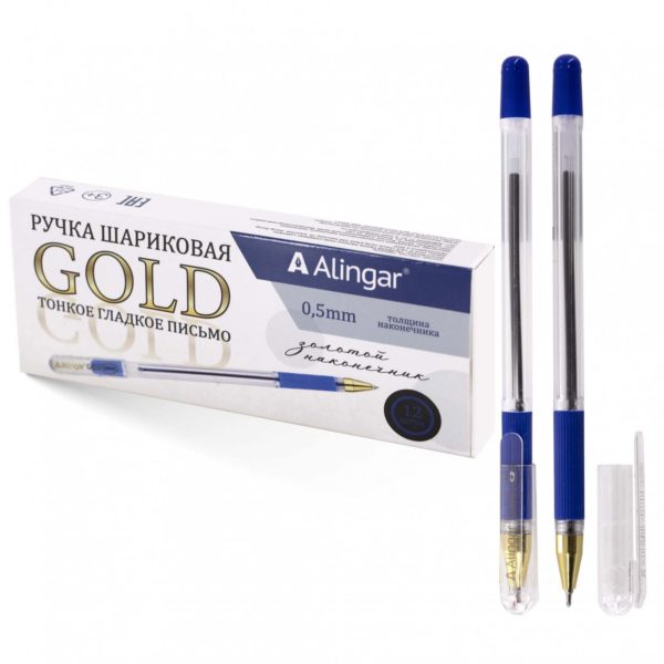 Ручка шар,на масл.основе Alingar Gold синяя 0,5мм