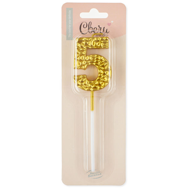 Свеча цифра Золото Кристалл Металлик 5/ 7см с держателем