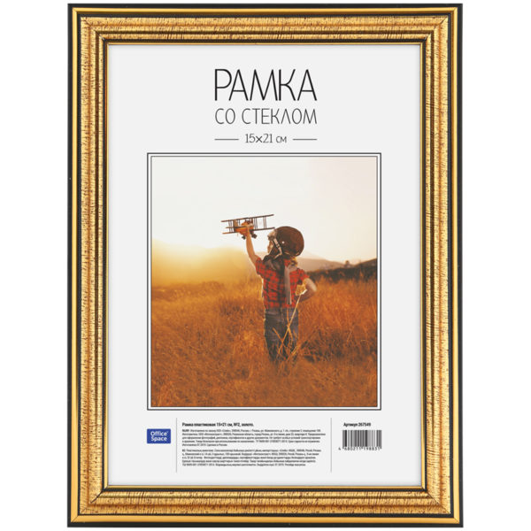 Фоторамка 15*21 пластик золото