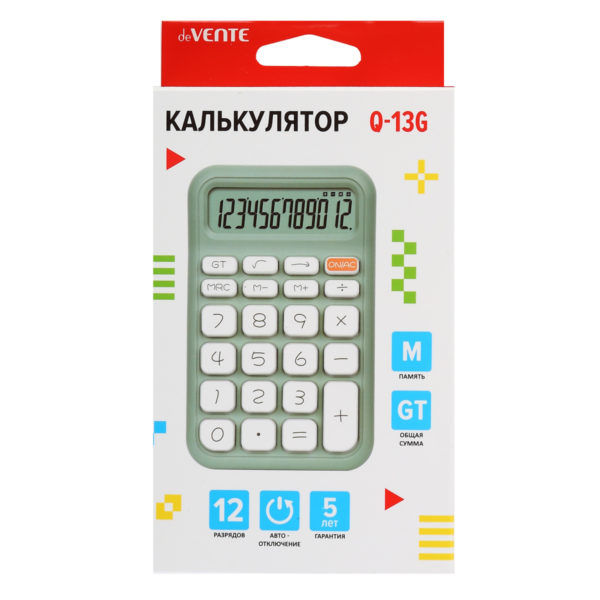 Калькулятор deVENTE Q-13G 12 раз-д  оливковый