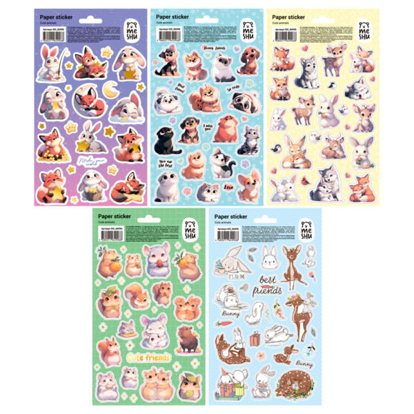Наклейка А6 объемная MESHY Cute animals 12*21