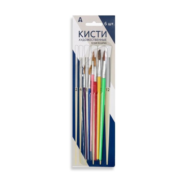 Кисть  набор 6шт Коза 2,4,6,8,10,12 Alingar