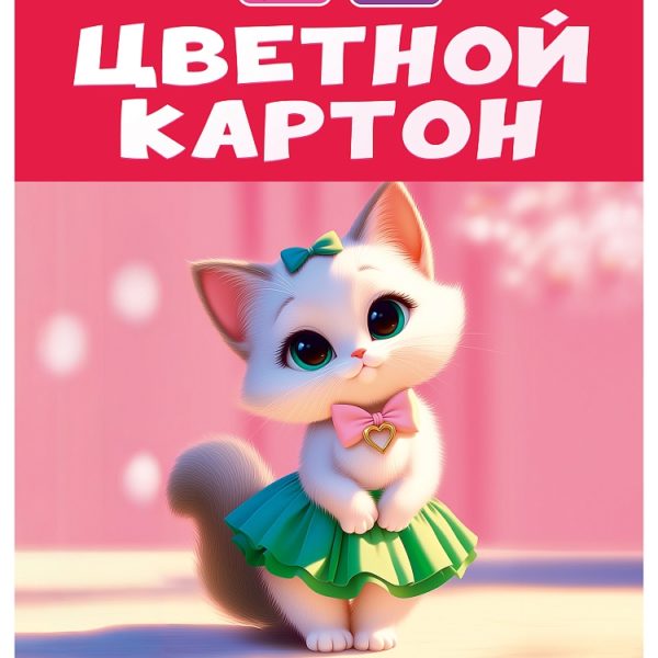 Картон цв А4 8л8цв Проф Милая кошка скл, мелованый
